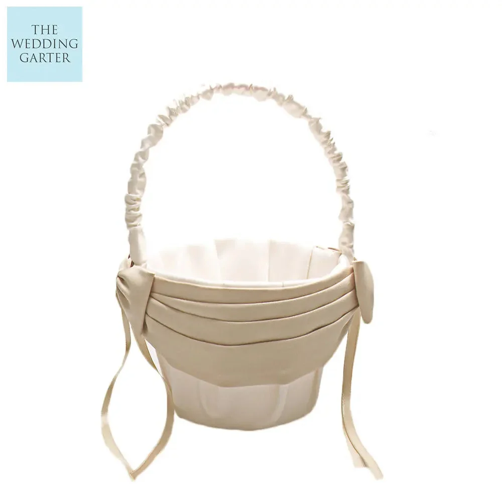 Glamorous Ivory & Gold Satin Flower Girl Basket For Wedding