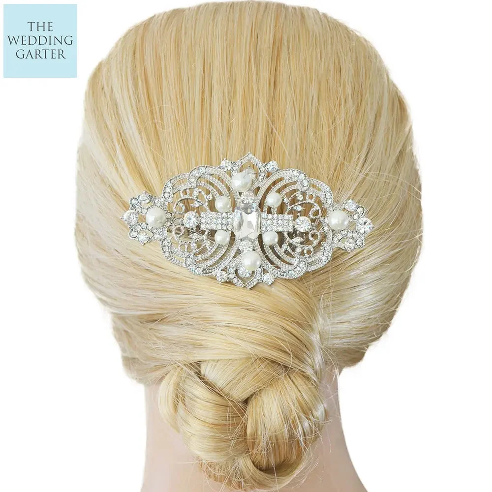 Glamorous Vintage Inspired Crystal & Pearl Wedding Hair Comb