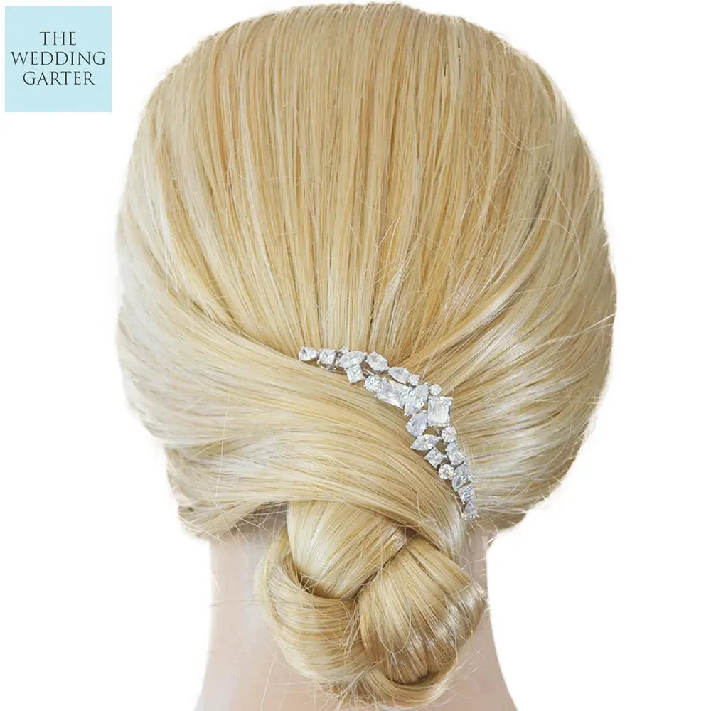 Glistening Bridal Headpiece Cubic Zirconia Diamond Bridal Hair Clip