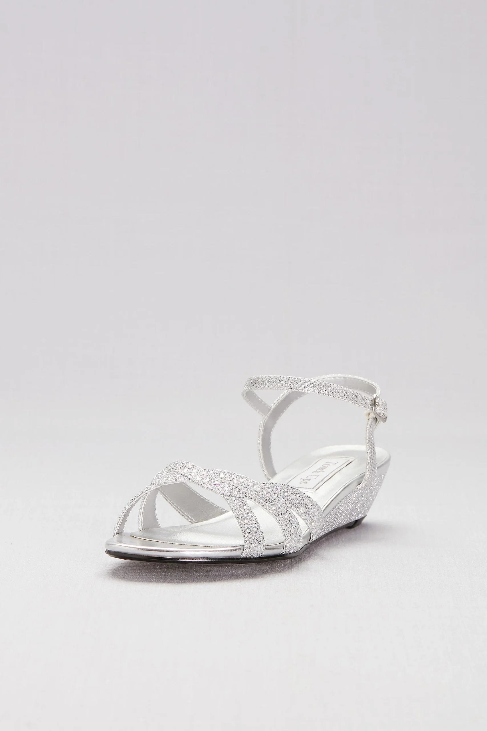 Glitter Mini-Wedge Sandals with Woven Straps