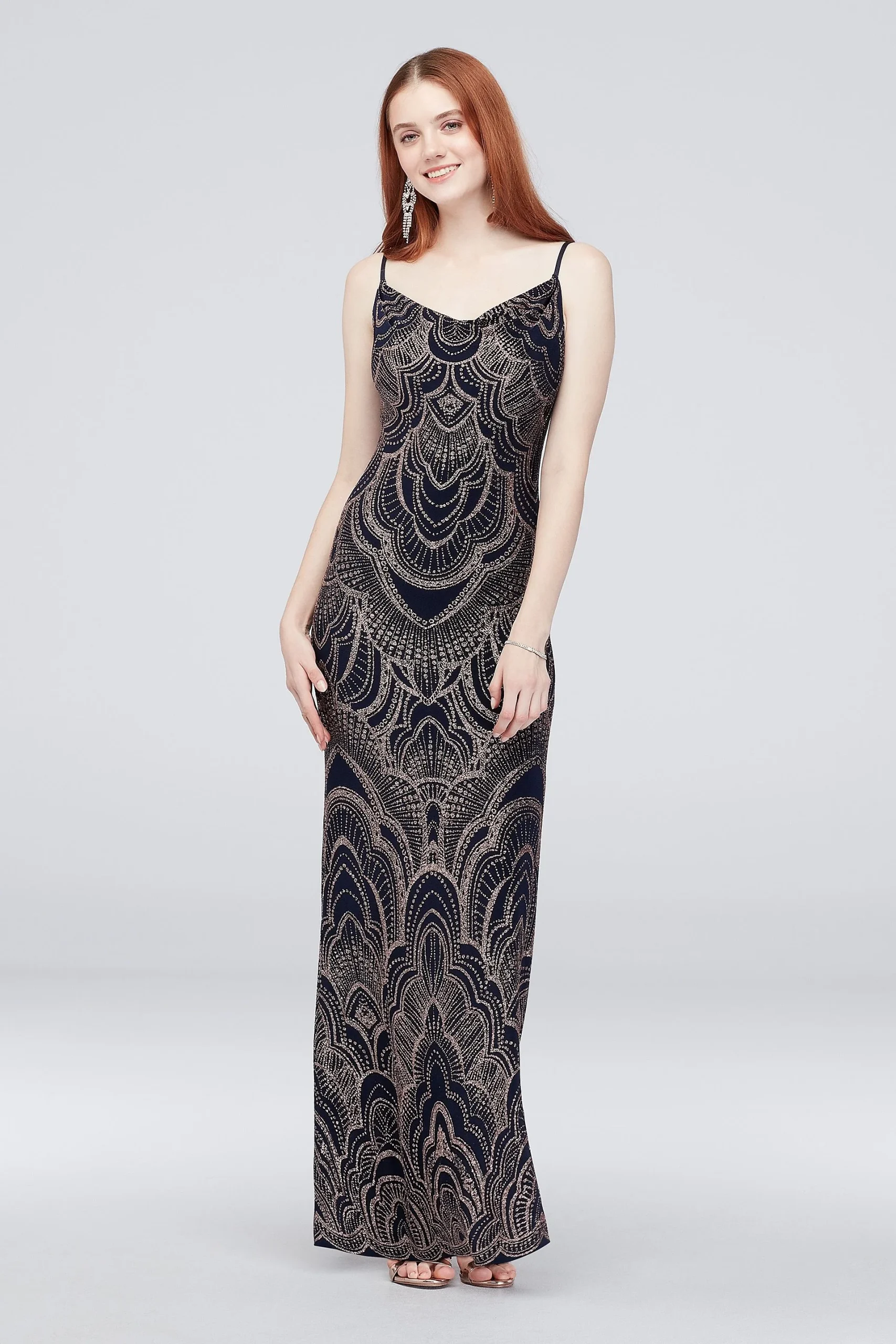 Glitter Print Slinky Slip Gown