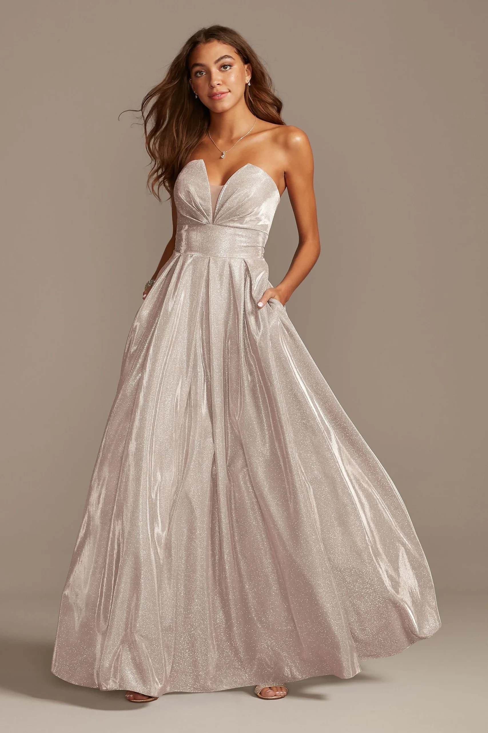 Glittery Strapless Ball Gown with Illusion Plunge