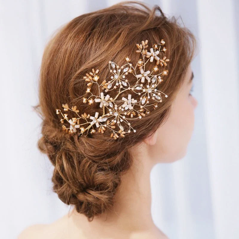 Gold & Bronze Bridal Headpiece Vine With Beading
