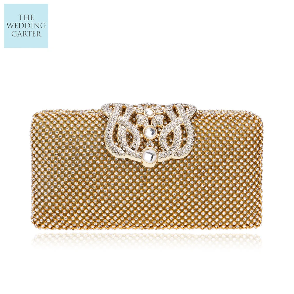 Gold Crystal Rhinestone Cinderella Evening Bag Purse