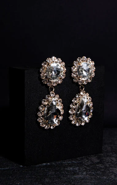Gold Diamante Teardrop Earrings - Ulla