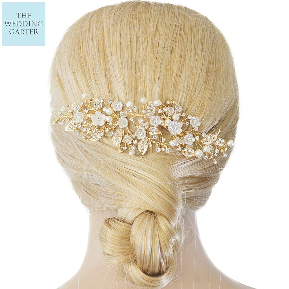 Delicate 2 Piece Gold Floral Bridal Headpiece