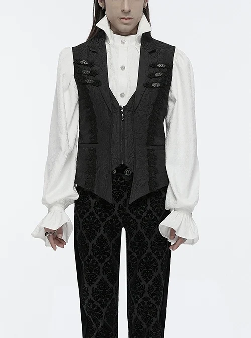 Gorgeous Black Rose Pattern Woven Side Exquisite Buckle Decoration Gothic Style Men's Lapel Vest