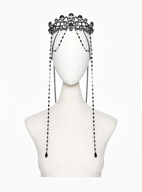 Gorgeous Retro Black Chain Gemstone Decoration Personalized Skull Pattern Punk Style Crown