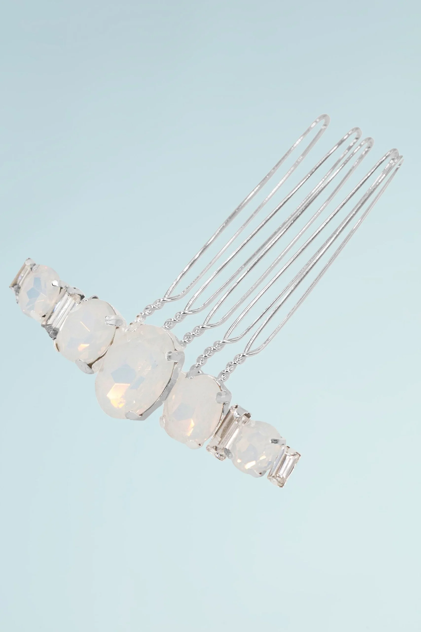 Graduated Genuine Opal and Crystal Baguette Comb