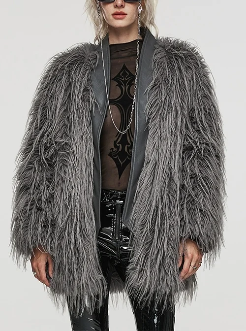 Gray Simple Soft Irregular Wool Side Metal Ring Decorated Gothic Mid Length Jacket