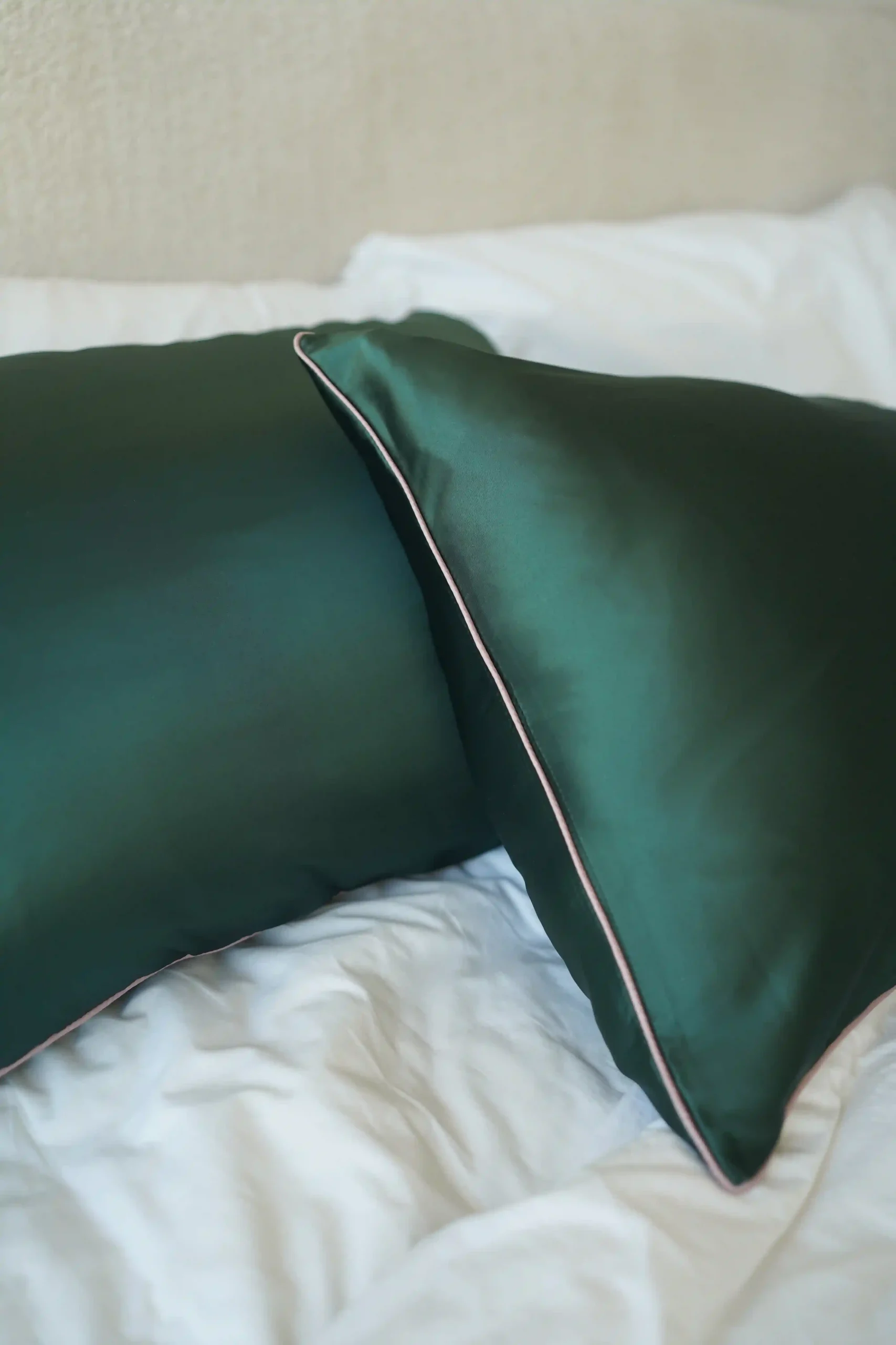 Green Silk Pillowcase with Piping