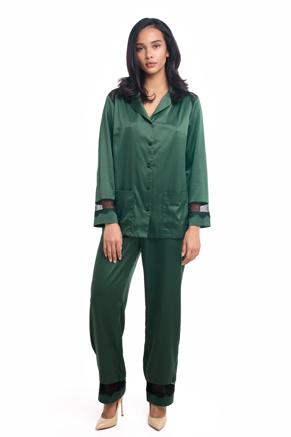 Green Silk Pyjamas with Lace