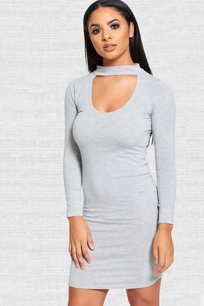 Grey Choker Neck Bodycon Mini Dress - Lacie