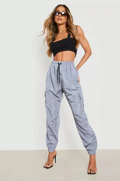 Grey Cuffed Cargo Trousers - Poppi