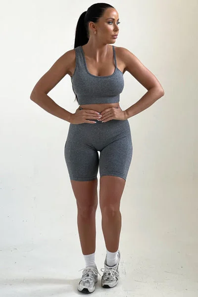 Grey Fitted Bralette And Shorts Activewear Set - Gaia