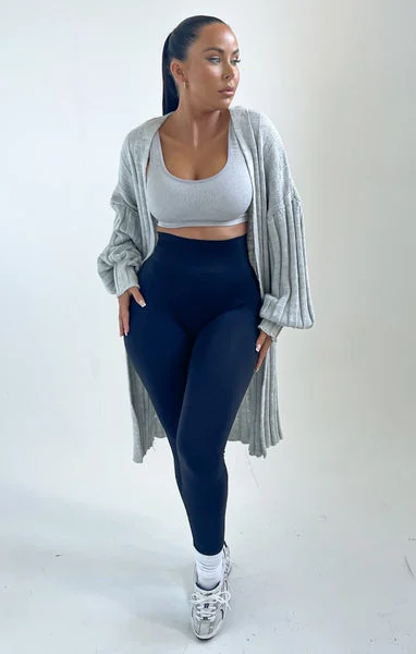 Grey Long Sleeve Ribbed Midi Cardigan - Ivy