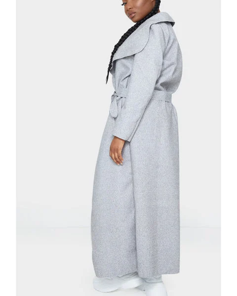Grey Maxi Length Oversized Waterfall Belted Coat - Payton
