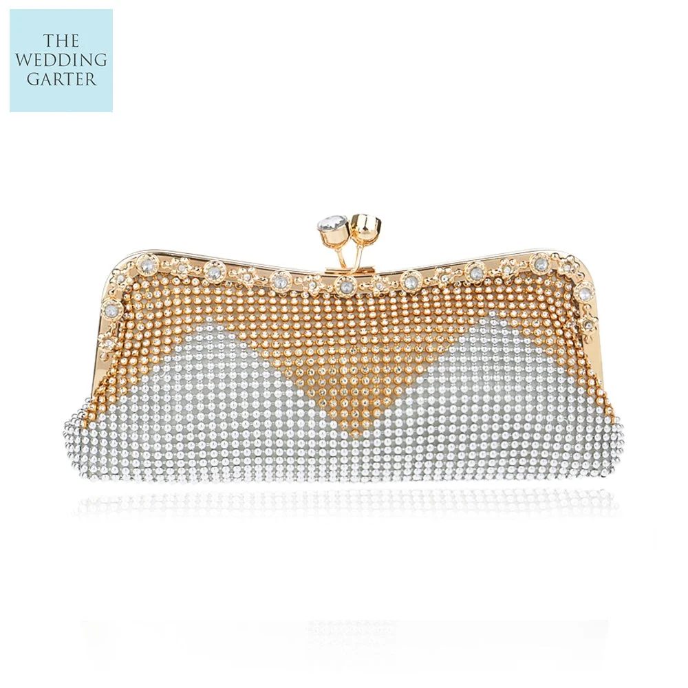 Grey Pearl & Rhinestone Vintage Gold Wedding Purse Online