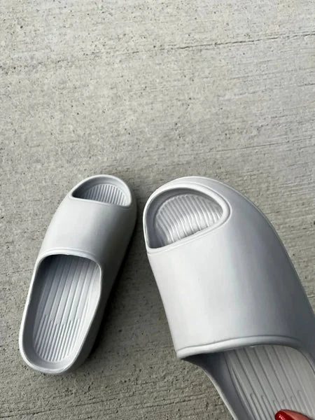 Grey Rubber Ribbed Flatform Sliders - Nancy