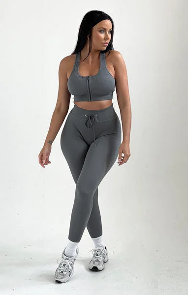 Grey Strappy High Waisted Zip Up Activewear Set - Alessia