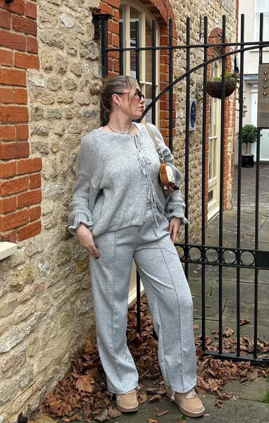 Grey Waistband Open Hem Oversize Joggers - Raya