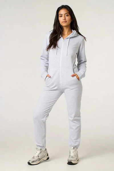 Grey Zip Front Hooded Onesie- Jesrey