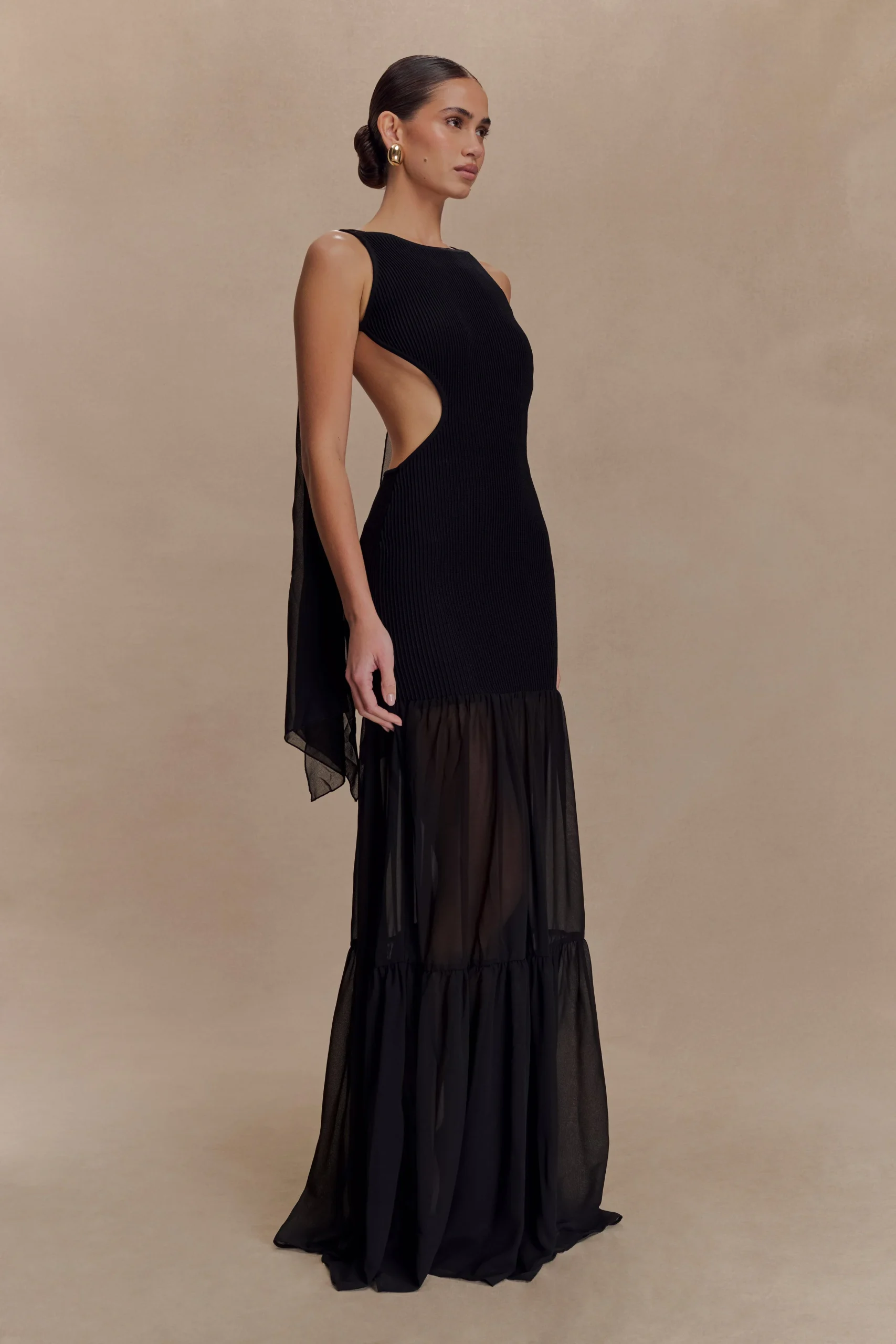 HailleKnit Chiffon Maxi Dress - Black