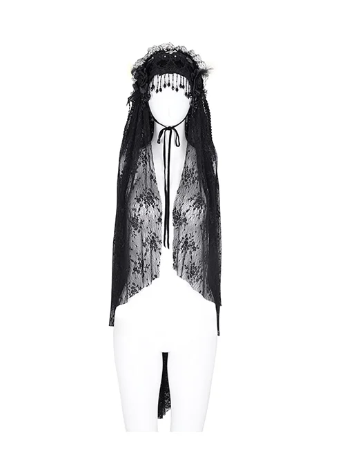 Halloween Black Long Lace Front Glass Pendant Decoration Gothic Style Lace Veil