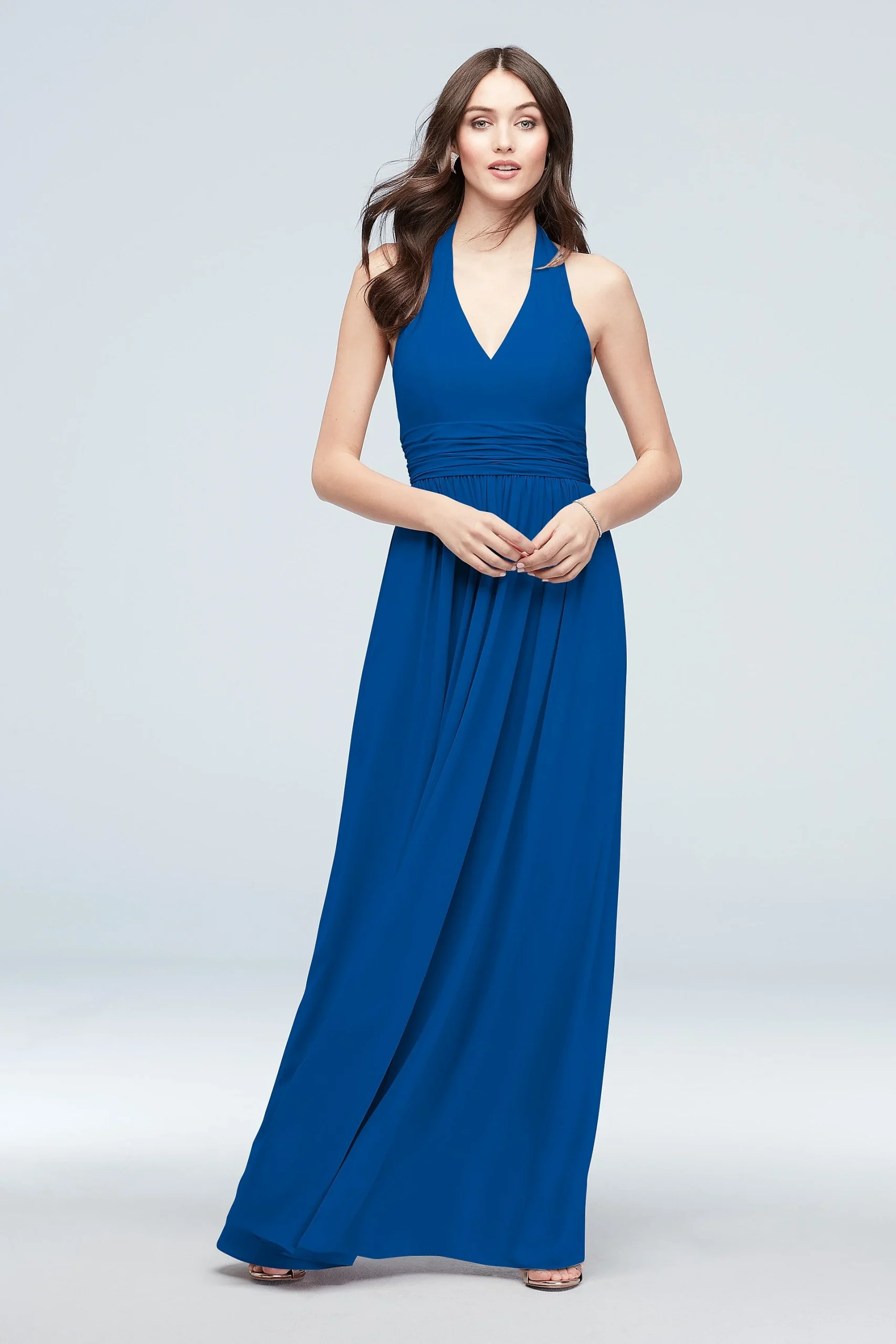 Halter Ruched Waist Georgette Bridesmaid Dress