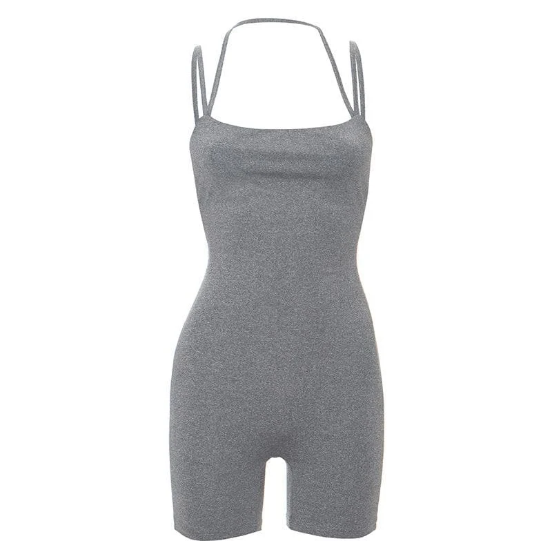 Halter solid sleeveless backless square neck romper