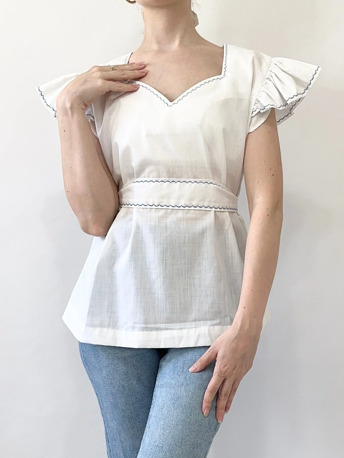 Hand Made 70s Cotton Apron Blouse (S-XXL)