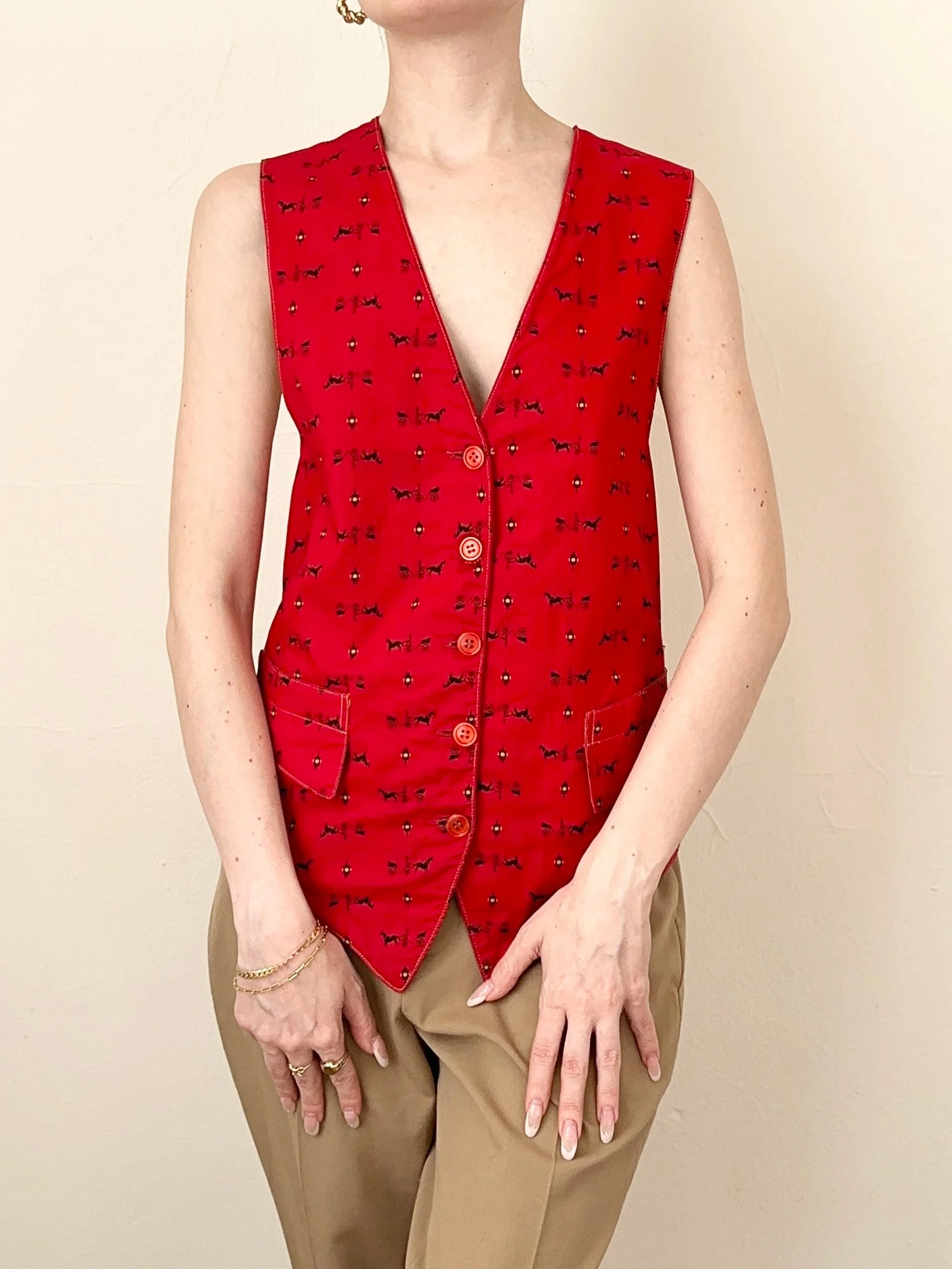 Handmade 60s Red Velvet Reversible Vest (M)