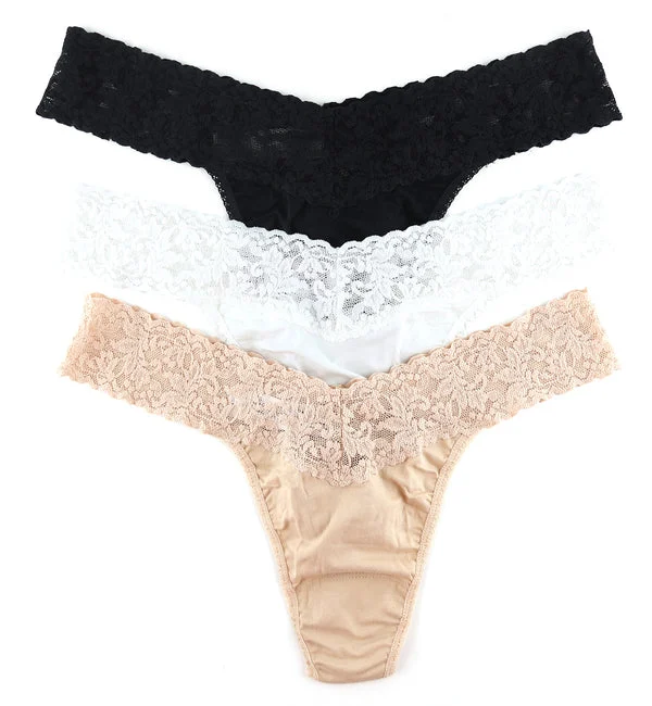 Hanky Panky 3-PACK Cotton Original Rise Thong (8918013PK) - Black/White/Chai
