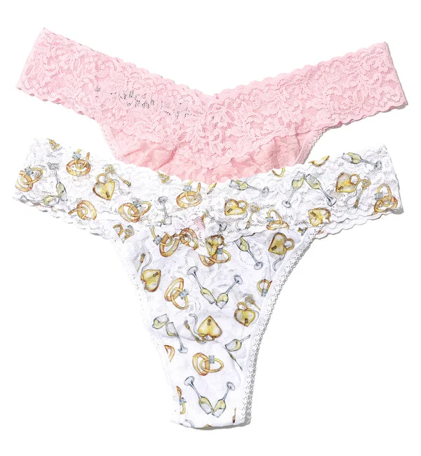 Hanky Panky Bridal Signature Lace Original Rise Thong 2-PACK (48PN2PK) - Forever Gold/Bliss Pink