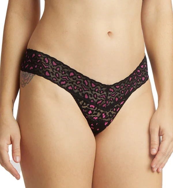 Hanky Panky Cross Dyed Leopard Low Rise Thong (7J1051P) - Black/Tulip Pink