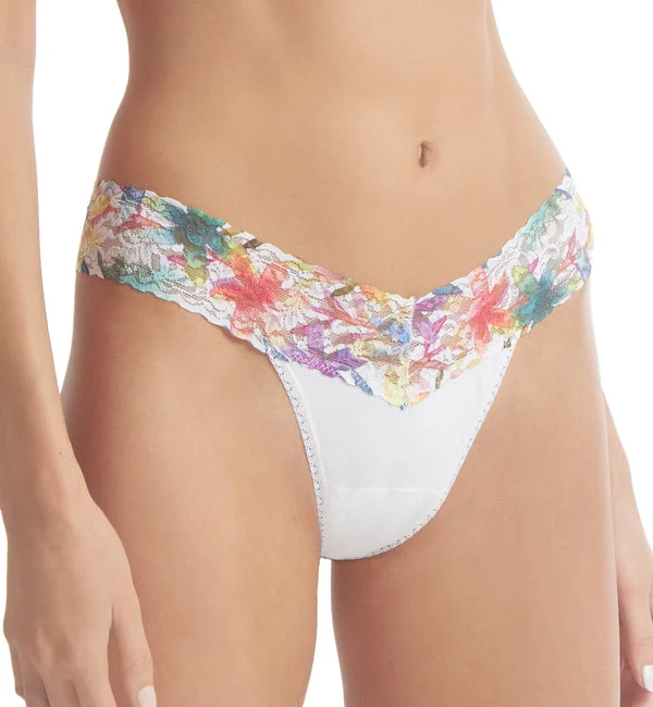Hanky Panky Supima Cotton Printed Low Rise Thong (891582) - White/Still Blooming