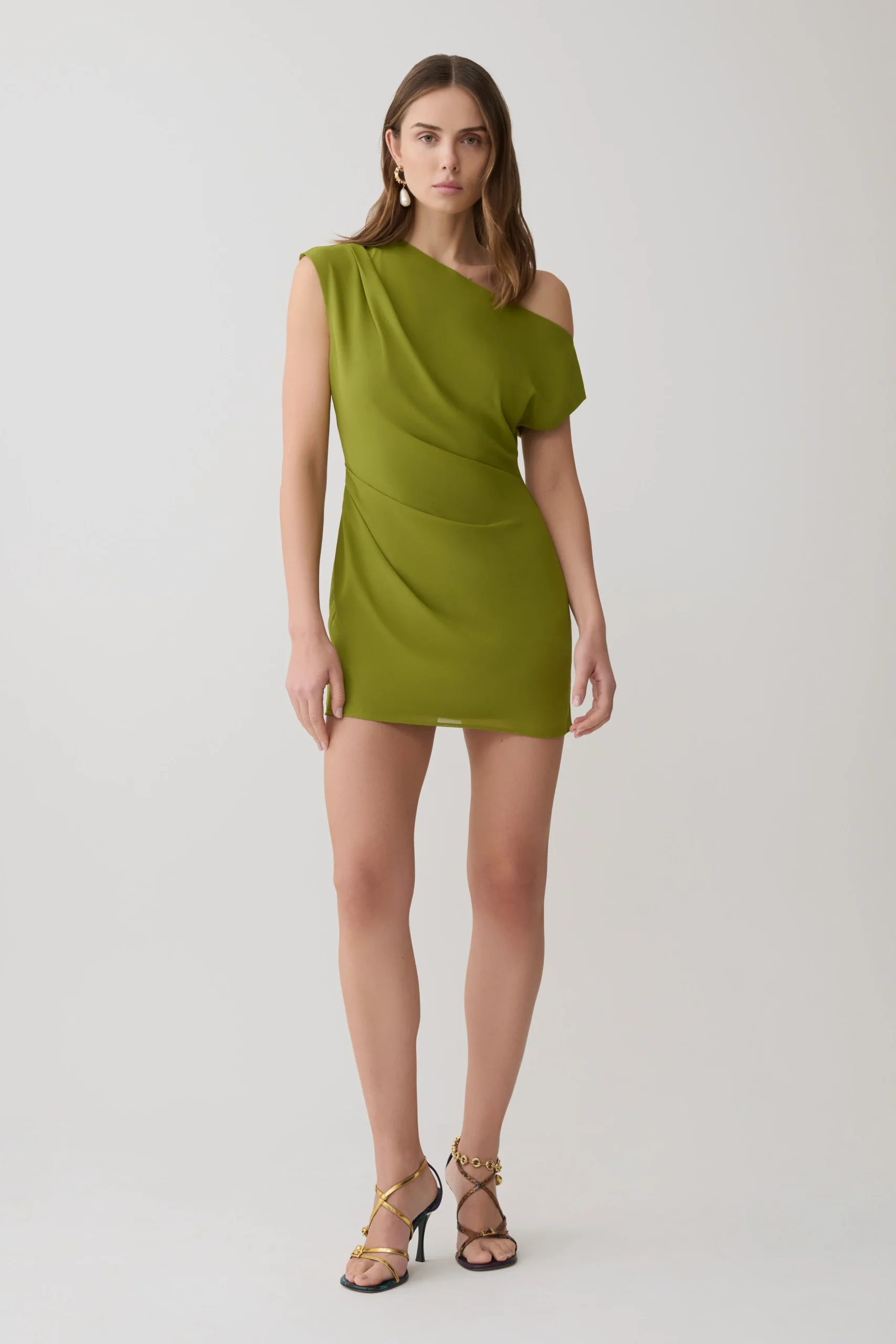 HannahAsymmetric Neckline Mini Dress - Olive