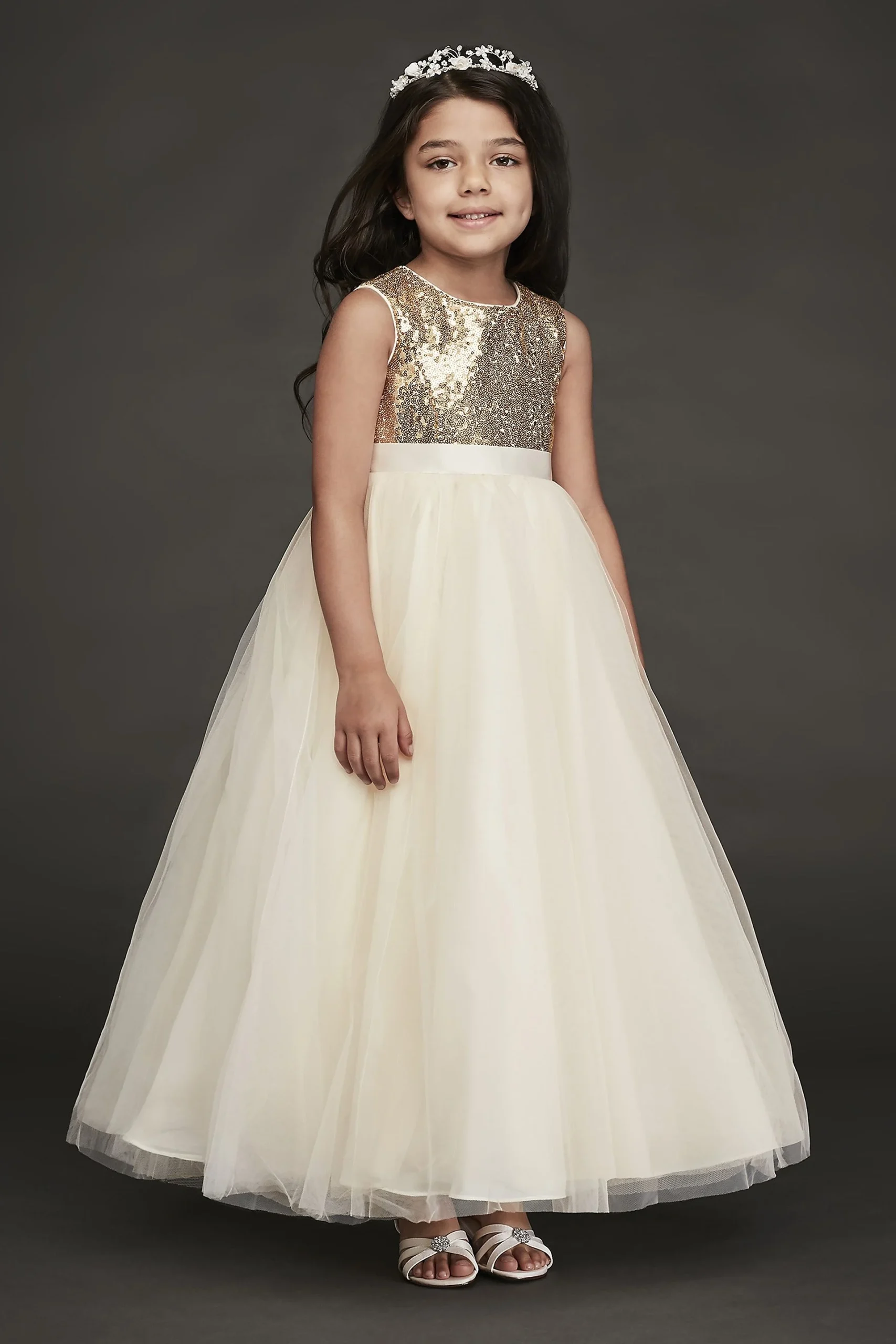 Heart Back Sequin and Tulle Flower Girl Gown