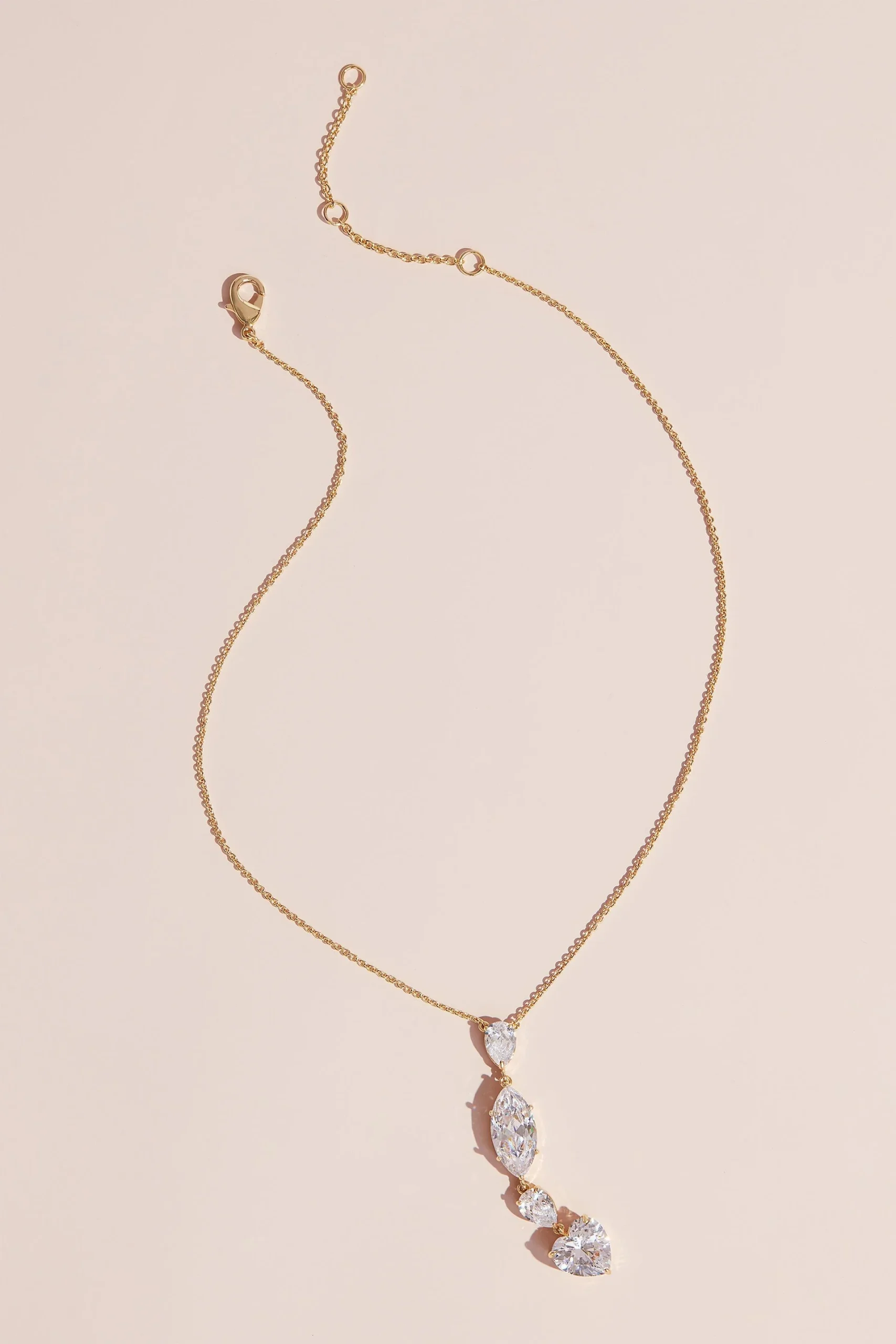 Heart Pear and Marquise Crystal Lariat Necklace