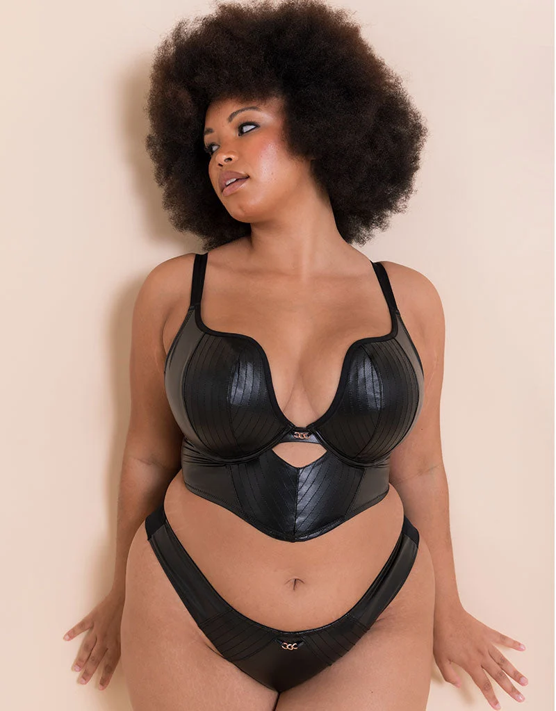 Hell For Pleather Superplunge Longline Bra Black