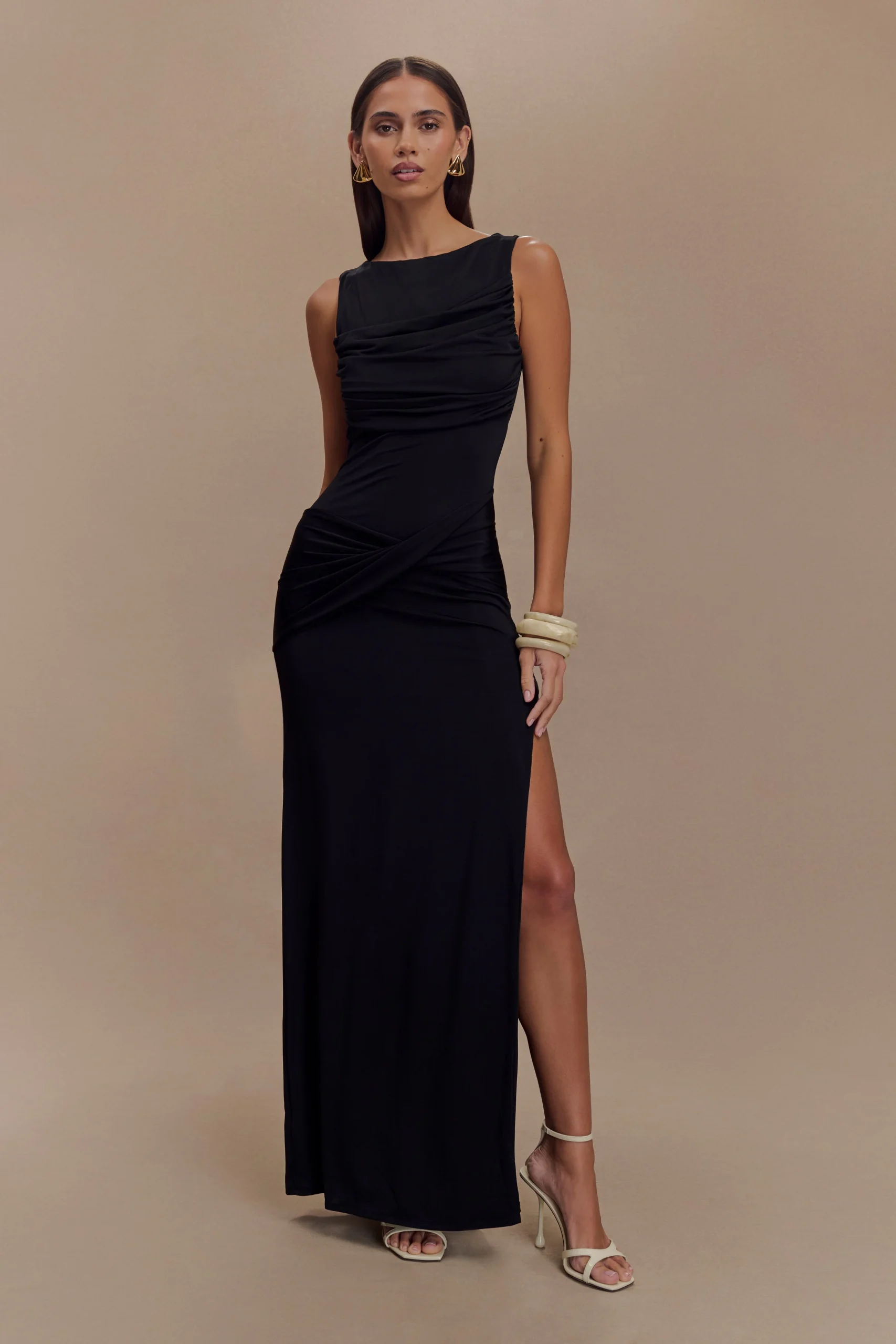 HenleySlinky Drape Maxi Dress - Black