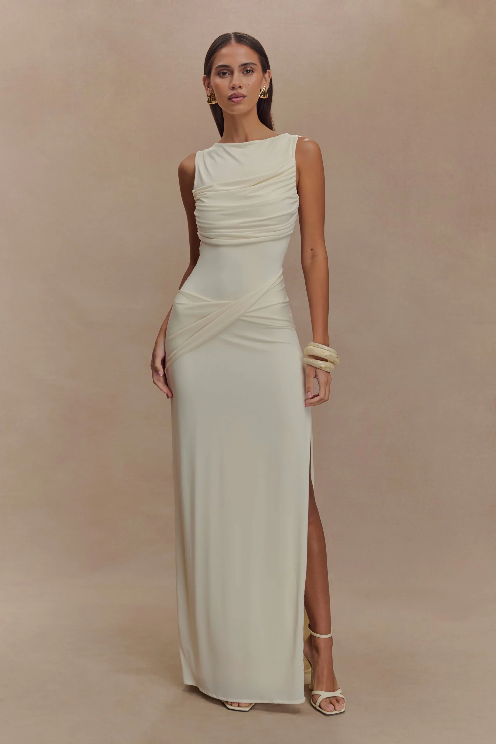 HenleySlinky Drape Maxi Dress - Ivory