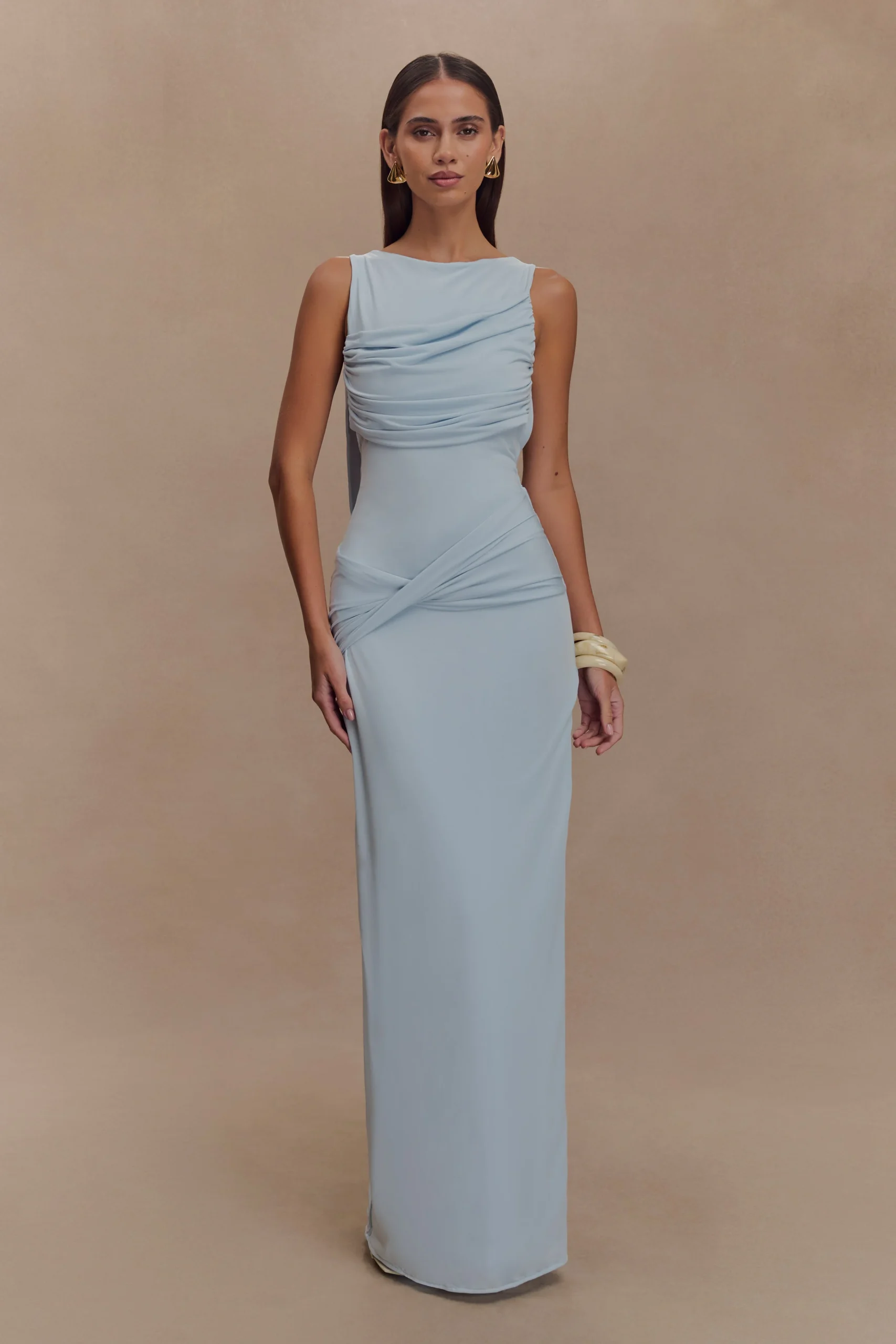HenleySlinky Drape Maxi Dress - Pale Blue