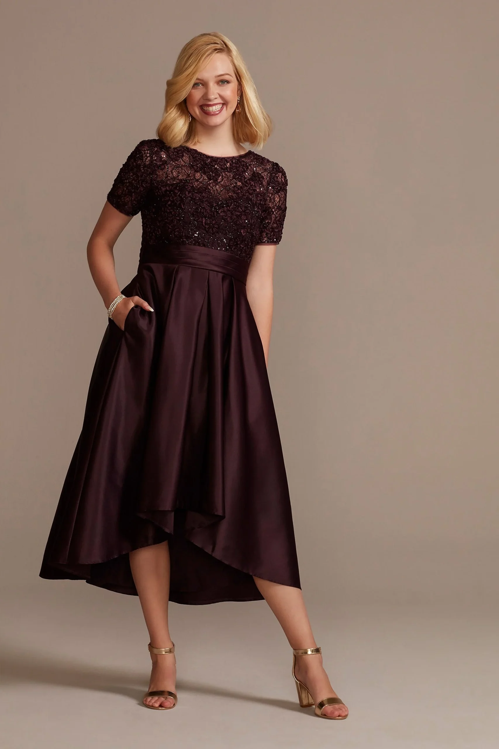 High Low Plus Size Satin Illusion Ball Gown