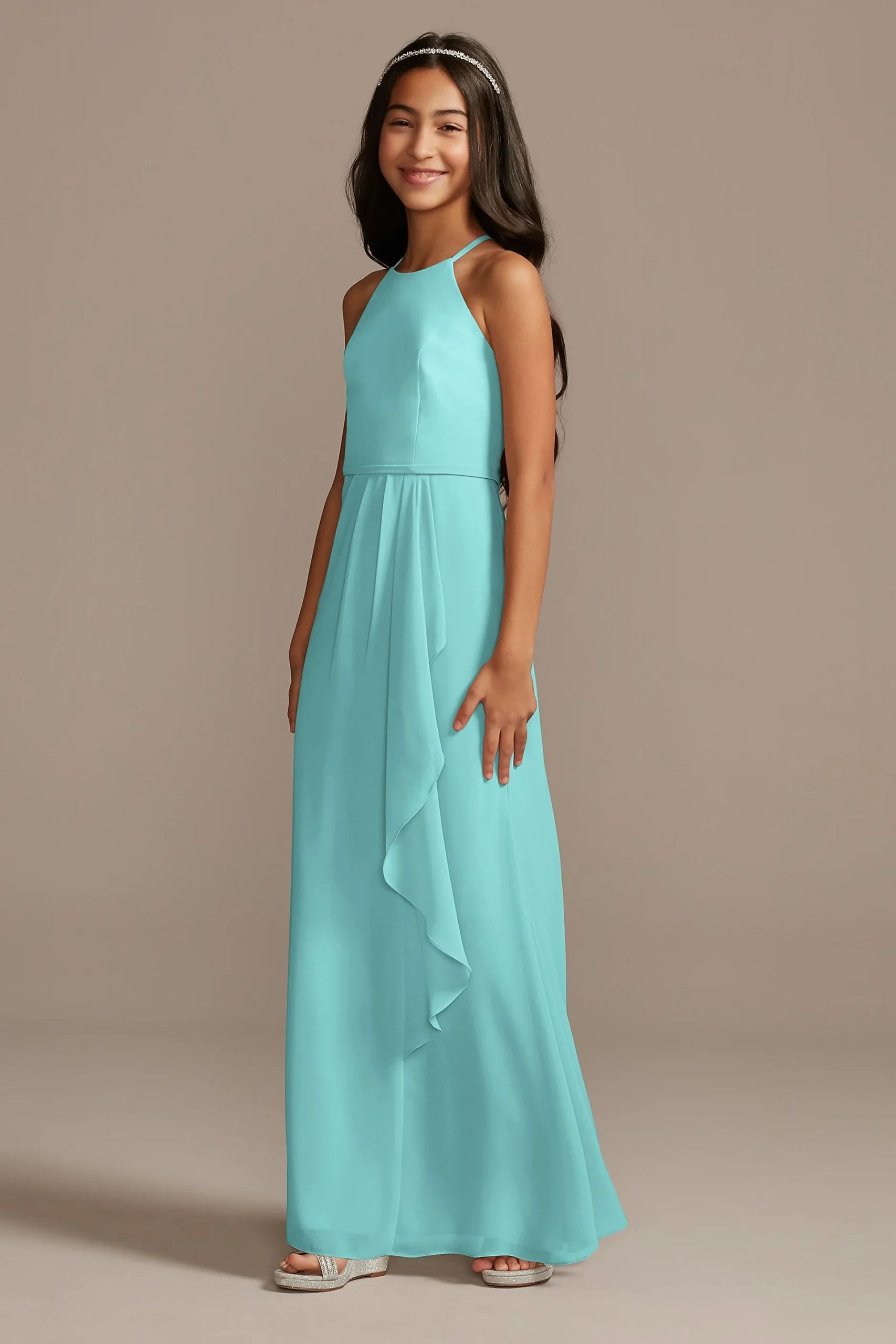 High Neck Chiffon Girls Dress