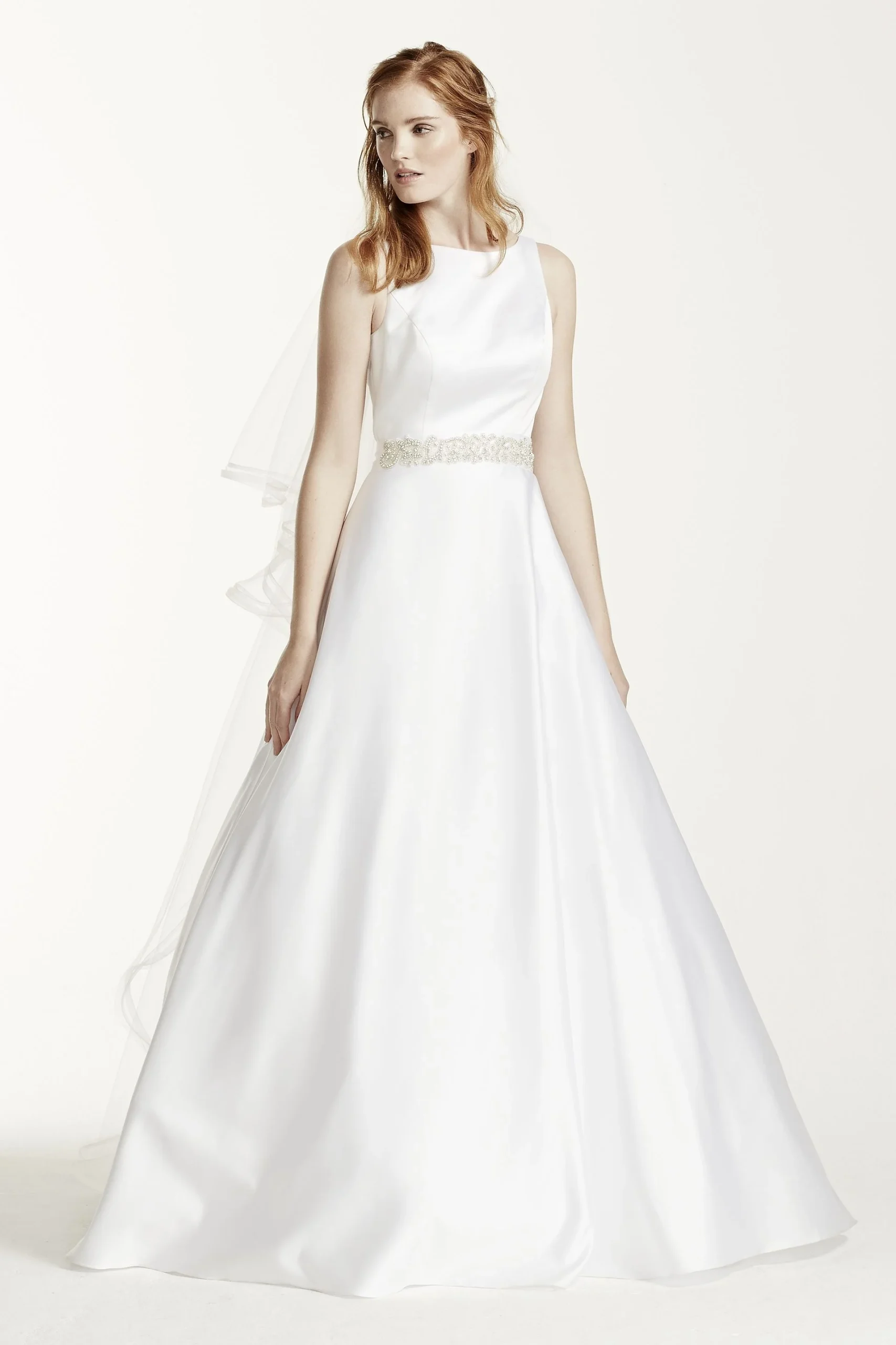 High Neck Satin Wedding Dress with Open Back