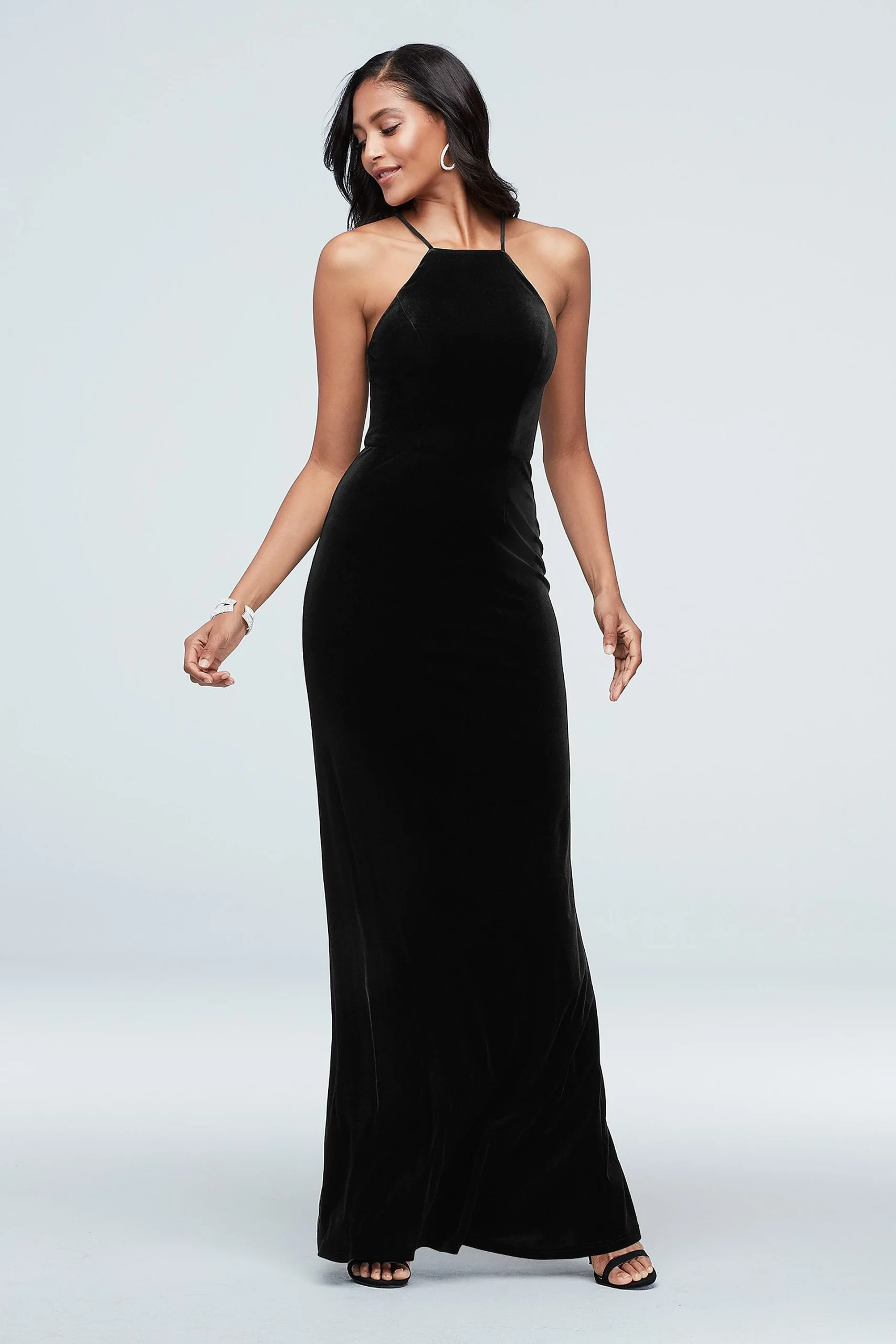 High Square Neck Velvet Long Dress