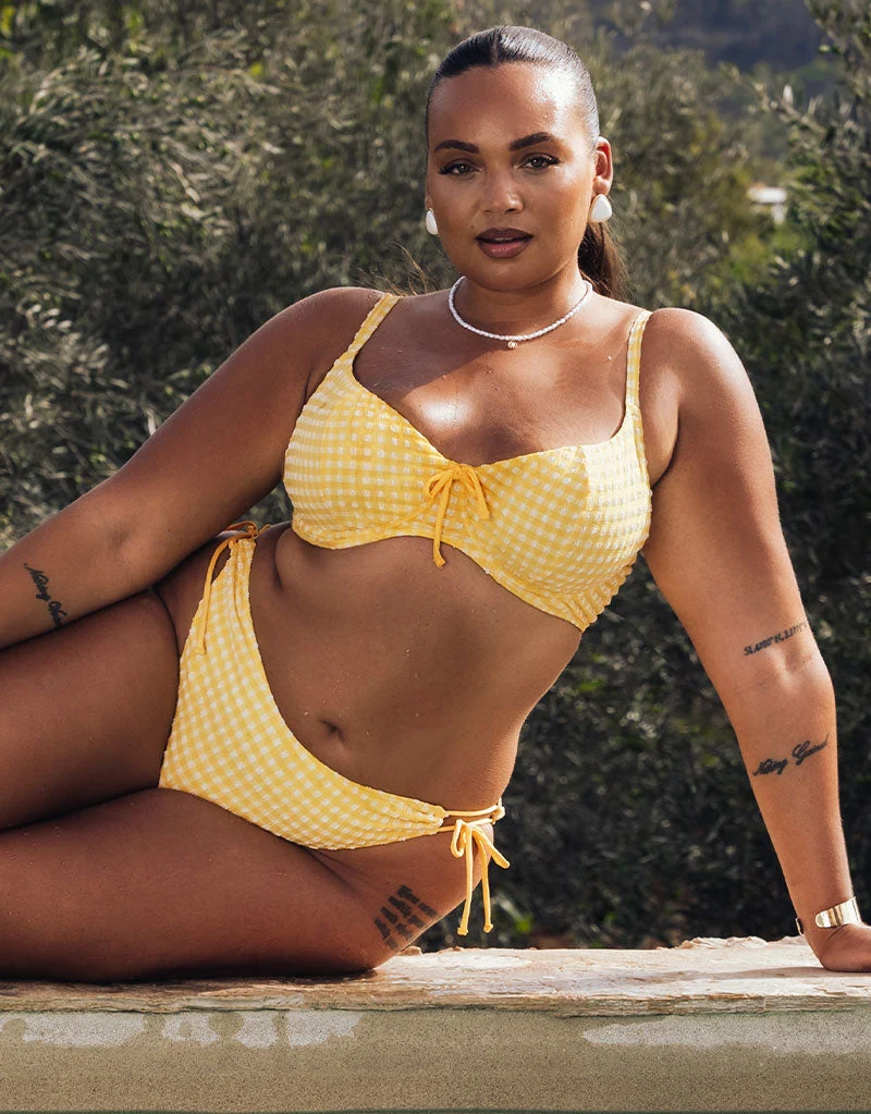 Holiday Check Scooped Balcony Bikini Top Sunshine Yellow