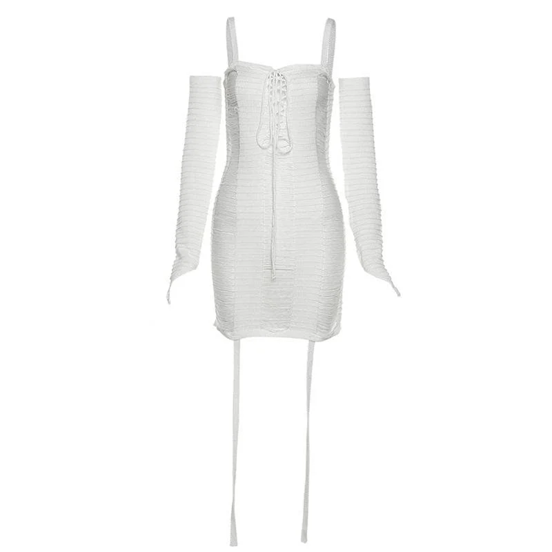 Hollow out crochet solid gloves backless gloves cami dress