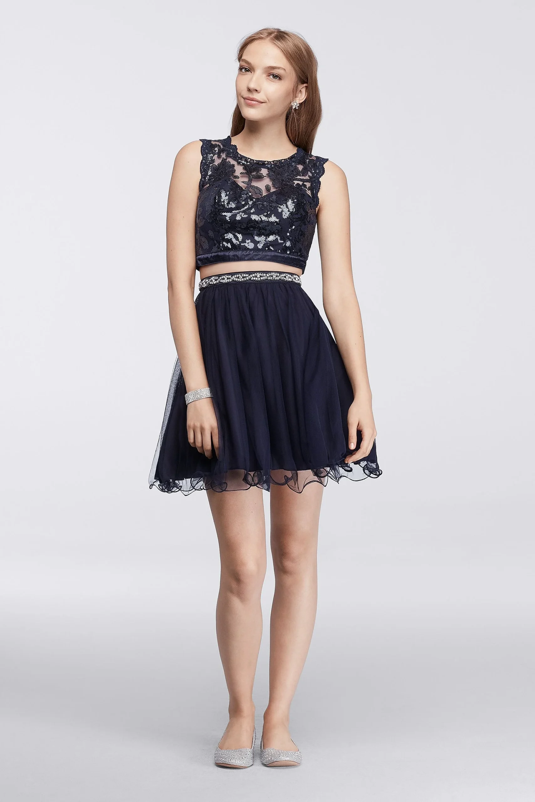 Homecoming Sequin Crop Top with Tulle Skirt